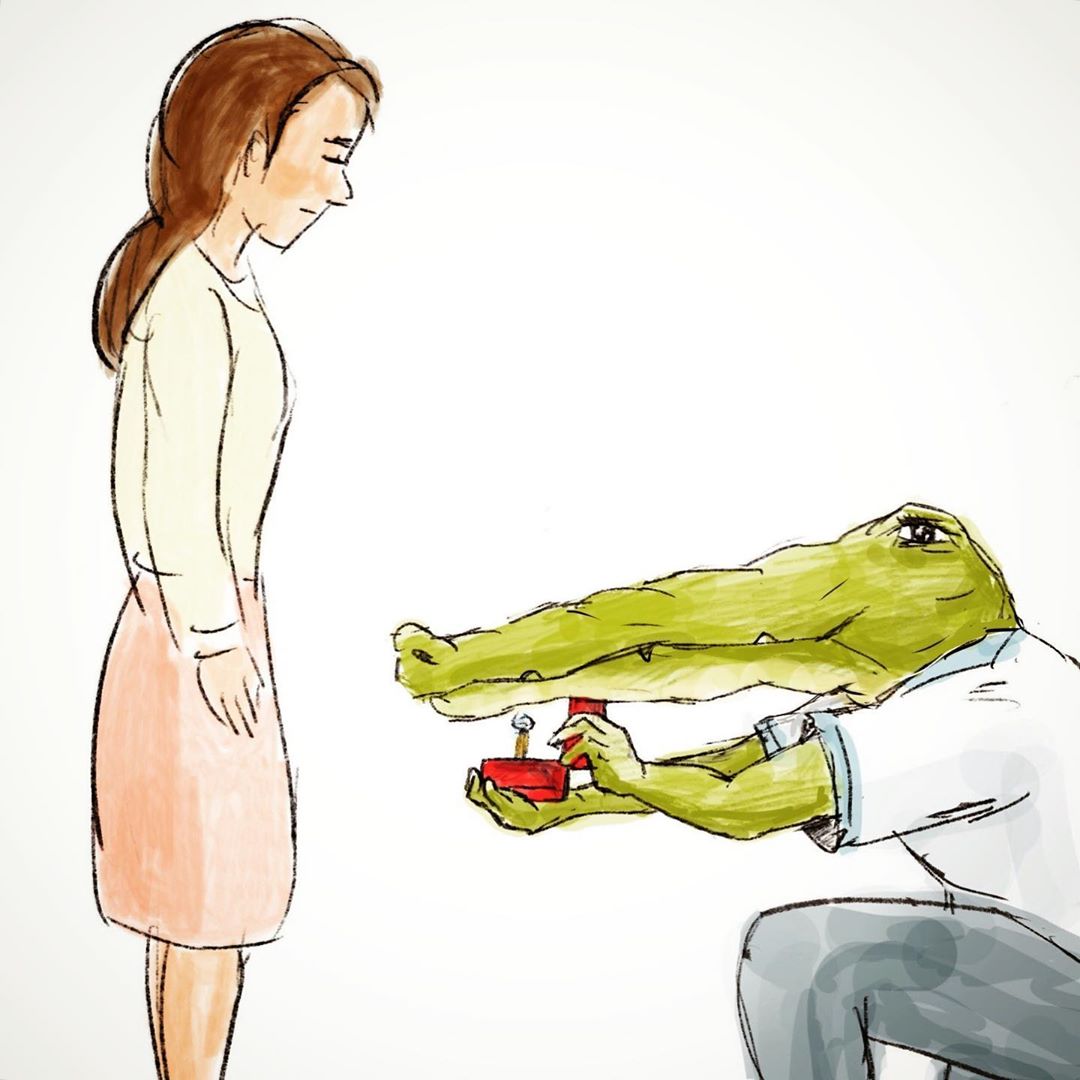 當鱷魚心好累！插畫家畫出「鱷魚的無奈日常」 看到「鱷魚夫妻對望畫面」網笑噴：最遙遠的距離- 晨光日報